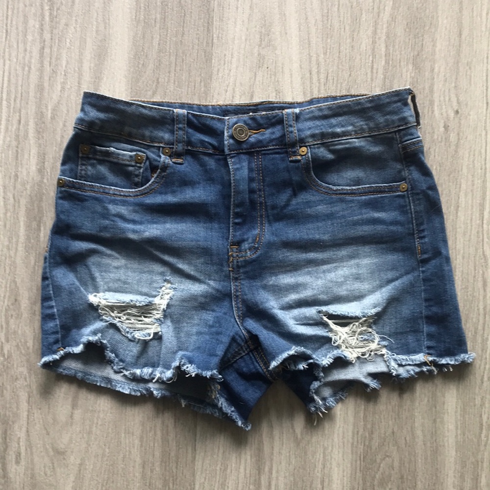 Distressed jean shorts